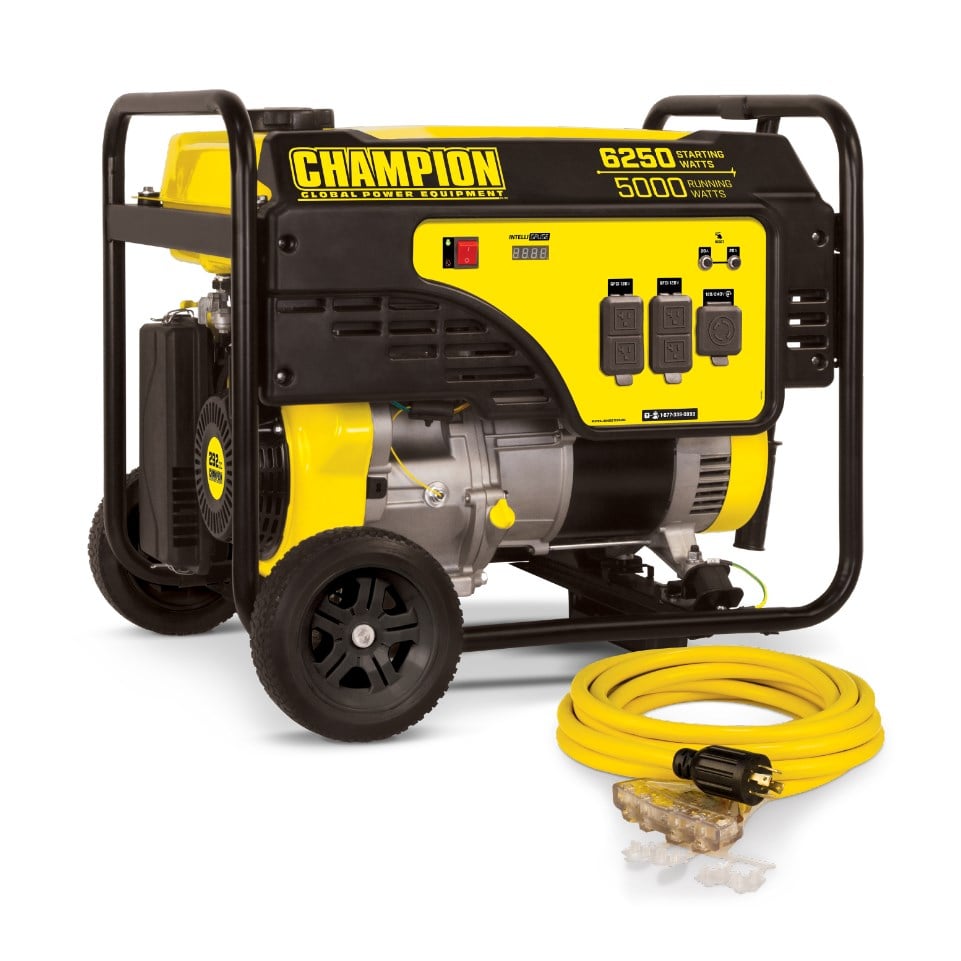 Champion 5000-Watt Portable Generator with Wheel Kit and Extension Cord - 201041