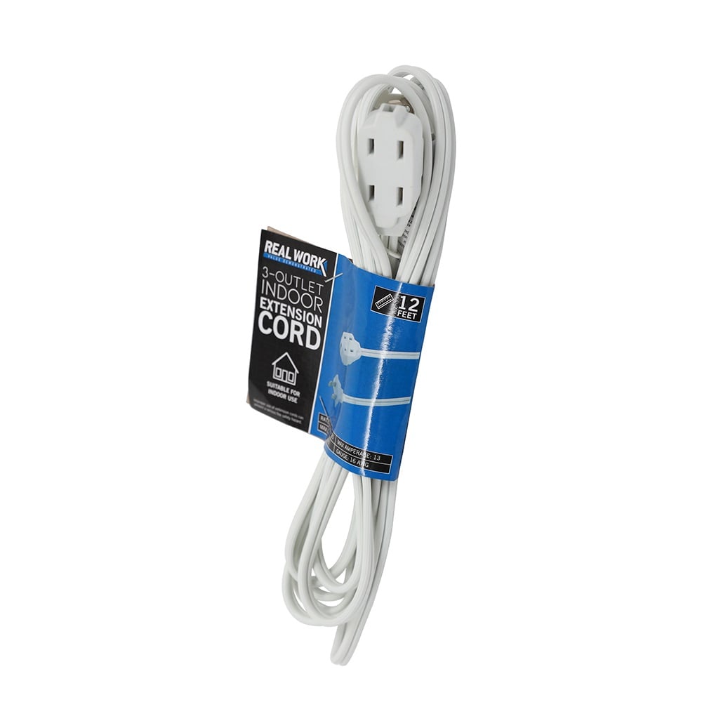 Real Work Tools™ 16/3 Indoor 12' Extension Cord, White - 20170300210