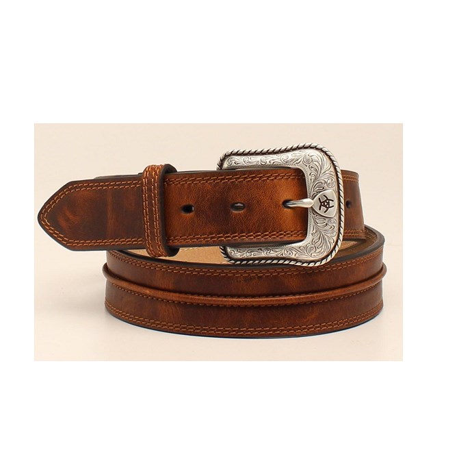 Ariat Mens Belt Brown With Center Line Bump And Classic Tabs-A1019444