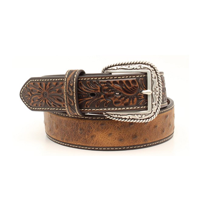 Ariat Mens Belt Brown Ostrich Print With Embossed Tabs-A1017202