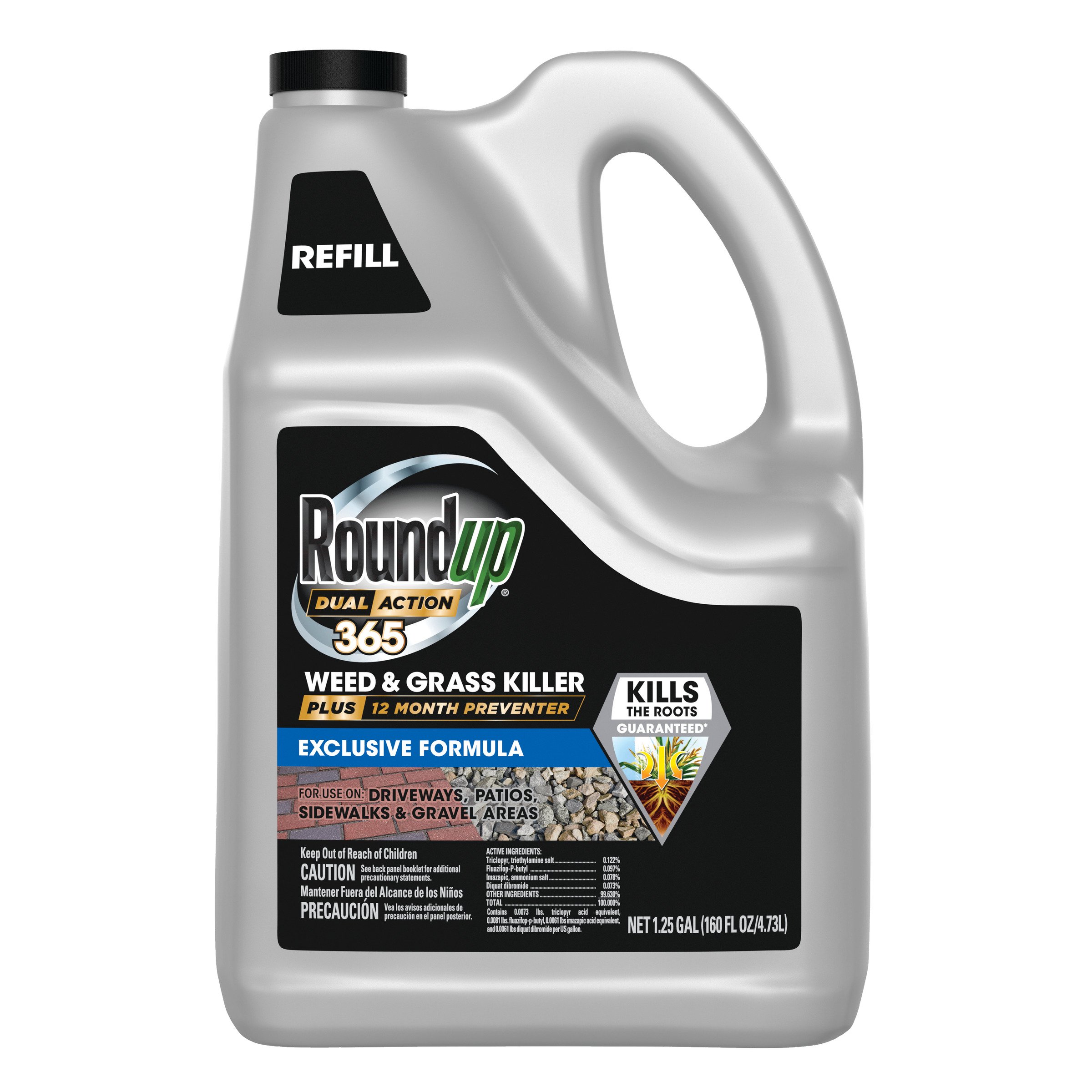 Roundup Dual Action 365 Weed & Grass Killer Plus 12 Month Preventer Refill, 1.25 Gallon Bottle