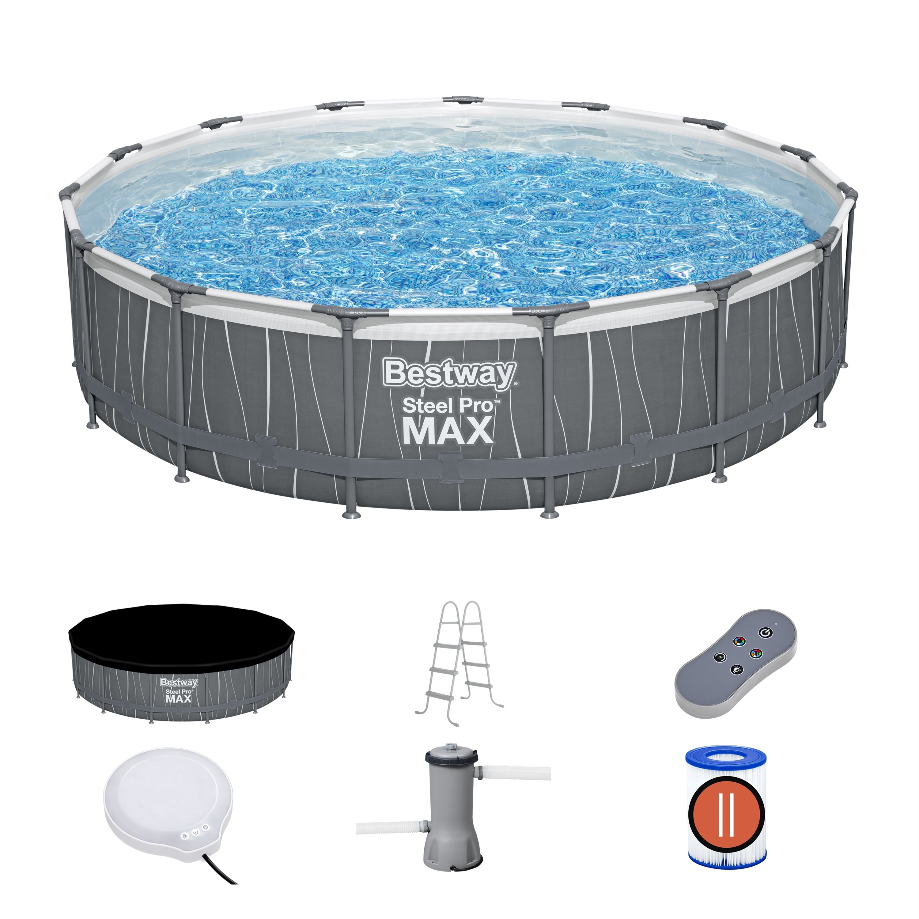 Bestway® Steel Pro MAX 15' x 42" Round Above Ground Pool Set with LED Light - 561GBE