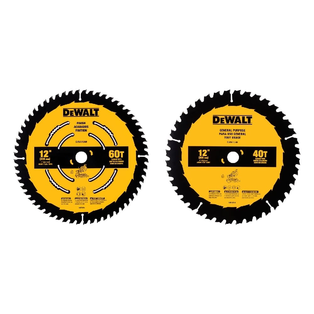DEWALT® Miter Saw Blade Combo Pack, 12” Blades, 40 Tooth & 60 Tooth, Fine Finish, Ultra Sharp Carbide - DWA112CMB