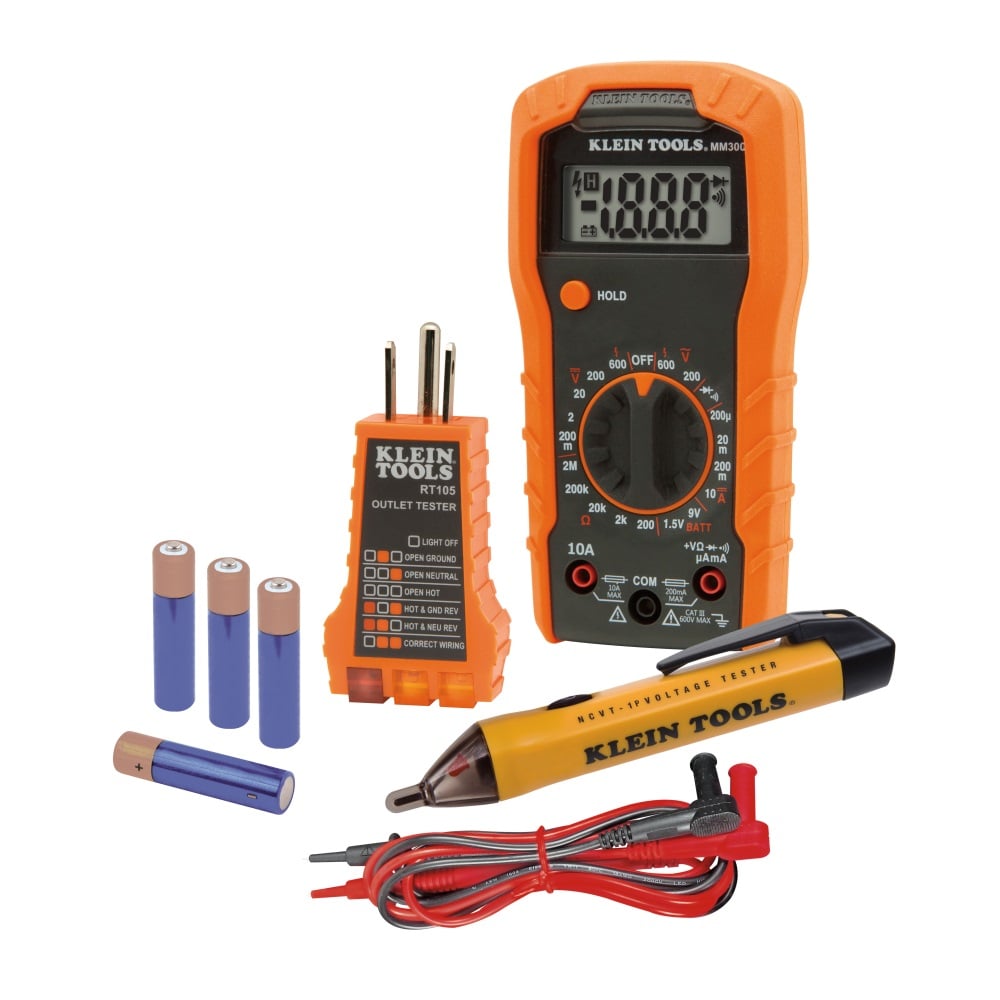 Klein Tools Test Kit with Multi-Meter, Non-Contact Volt Tester, Receptacle Tester - 69149P