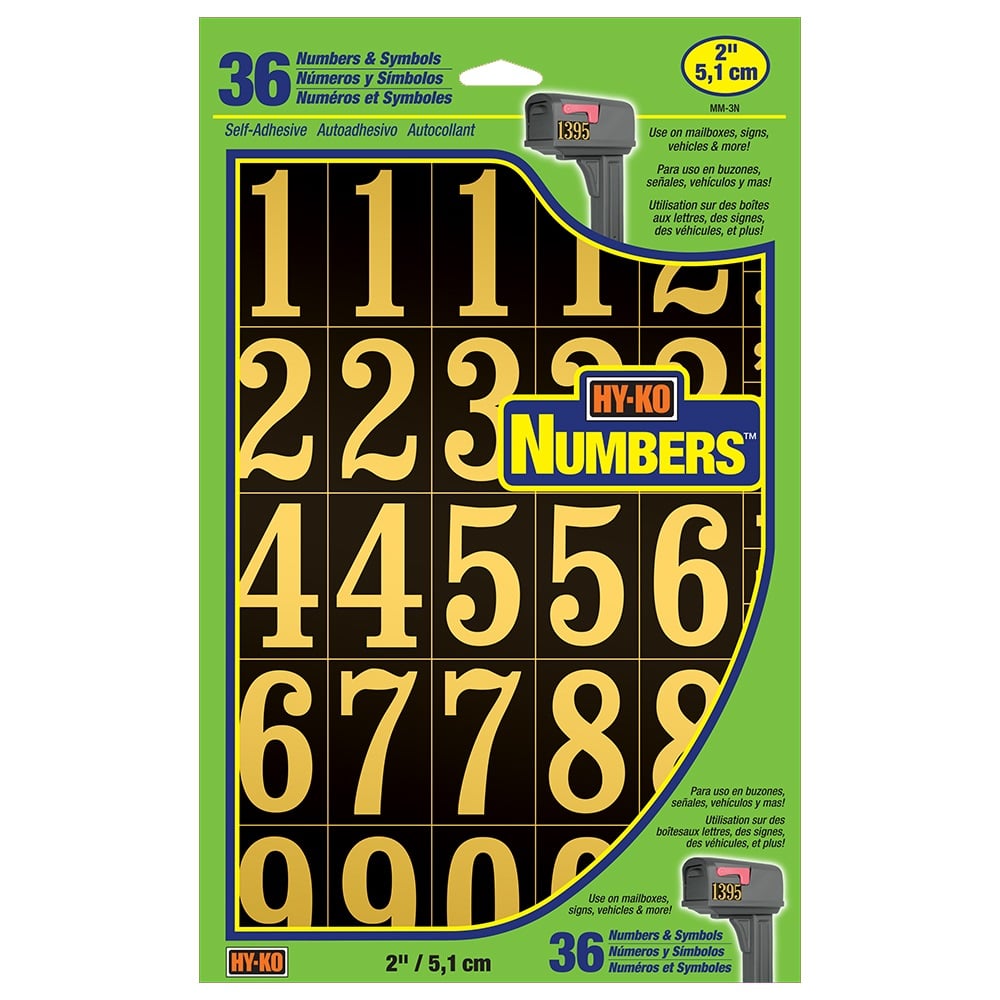 Hy-Ko 2 Inch Black/Gold Numbers - MM-3N