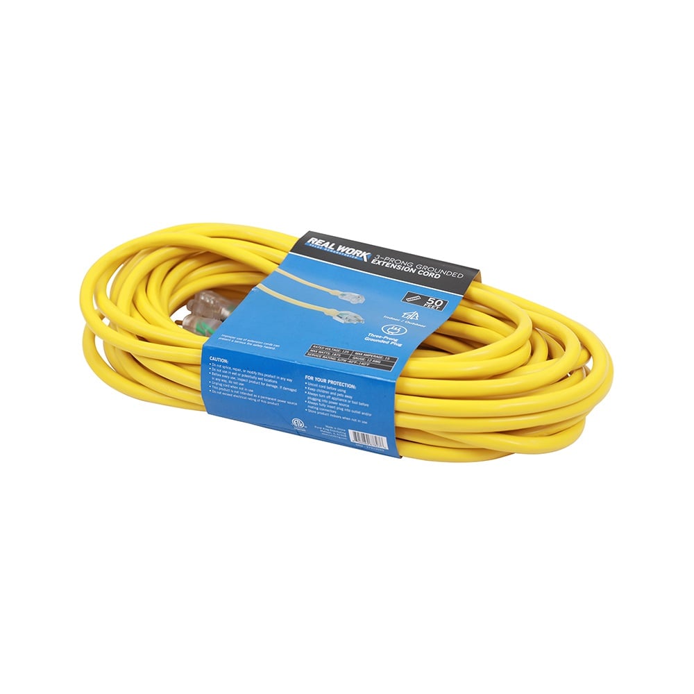 Real Work Tools™ 12/3 Indoor/Outdoor 50' Extension Cord, Yellow - 20170301310