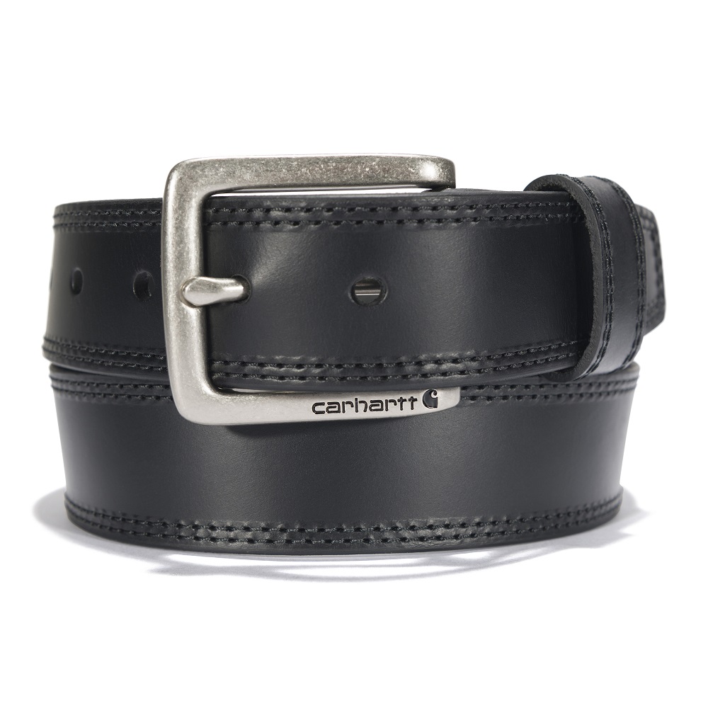 Carhartt® Leather Engraved Buckle Belt Black with Nickel Roller Finish - A000550300