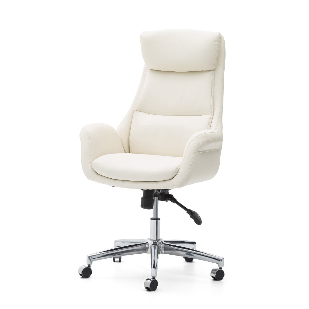 Glitzhome Mid-Century Modern Cream White Bonded Leather Gaslift Adjustable Swivel Office Chair - 1004202903 Main Image