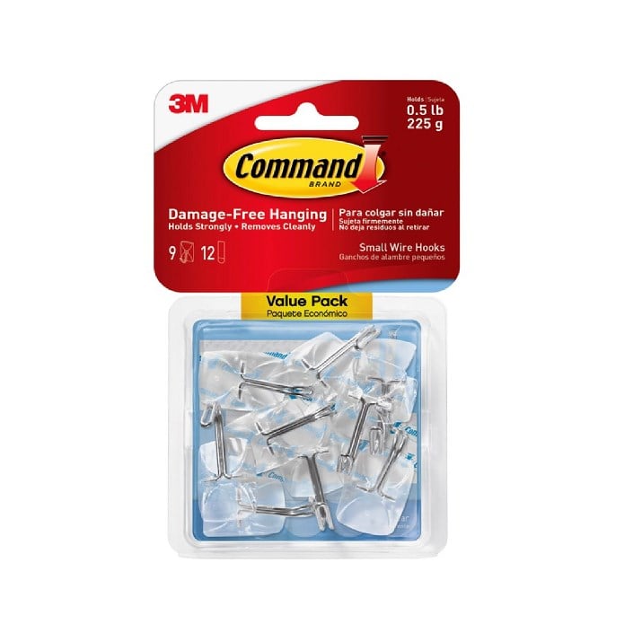 Command™ Clear Small Wire Hooks, 9 small wire hooks, 12 small clear strips 17067CLR-9ES