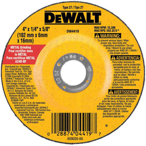 DEWALT® 4 1/2" x 1/4" x 5/8" -11 High Performance Metal Grinding Wheel - DW4523