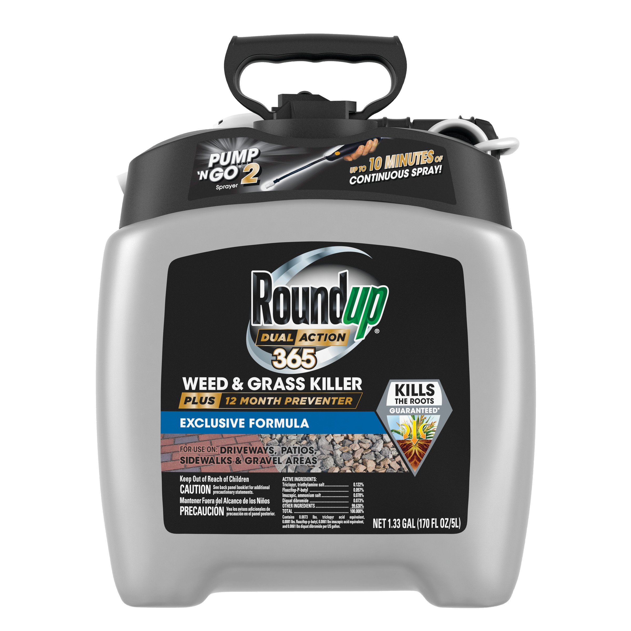 Roundup Dual Action 365 Weed & Grass Killer Plus 12 Month Preventer Pump 'N Go 2, 1.33 Gallon Jug with Wand