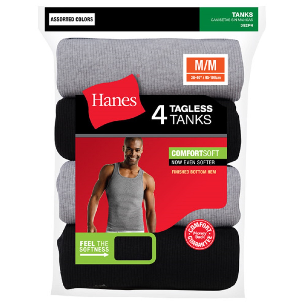 Hanes Men's FreshIQ ComfortSoft Dyed Tank Undershirt 4 Pack - 392P4-m