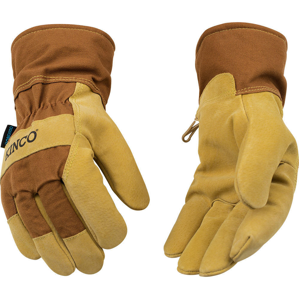 Kinco Men's HydroFlector Lined Waterproof Suede Pigskin Palm with Safety Cuff Gloves Brown - 1958-XL