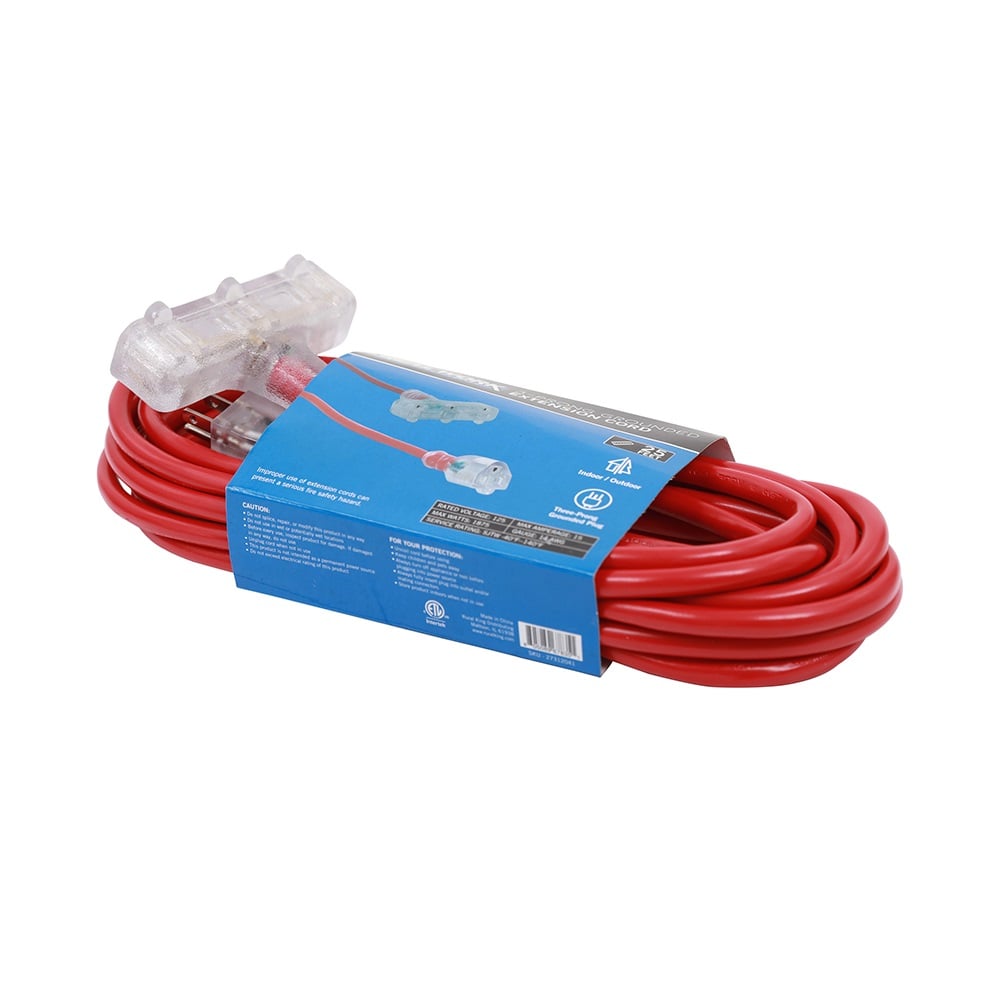 Real Work Tools™ 14/3 Indoor/Outdoor Triple Tap 25' Extension Cord, Red - 20170302110