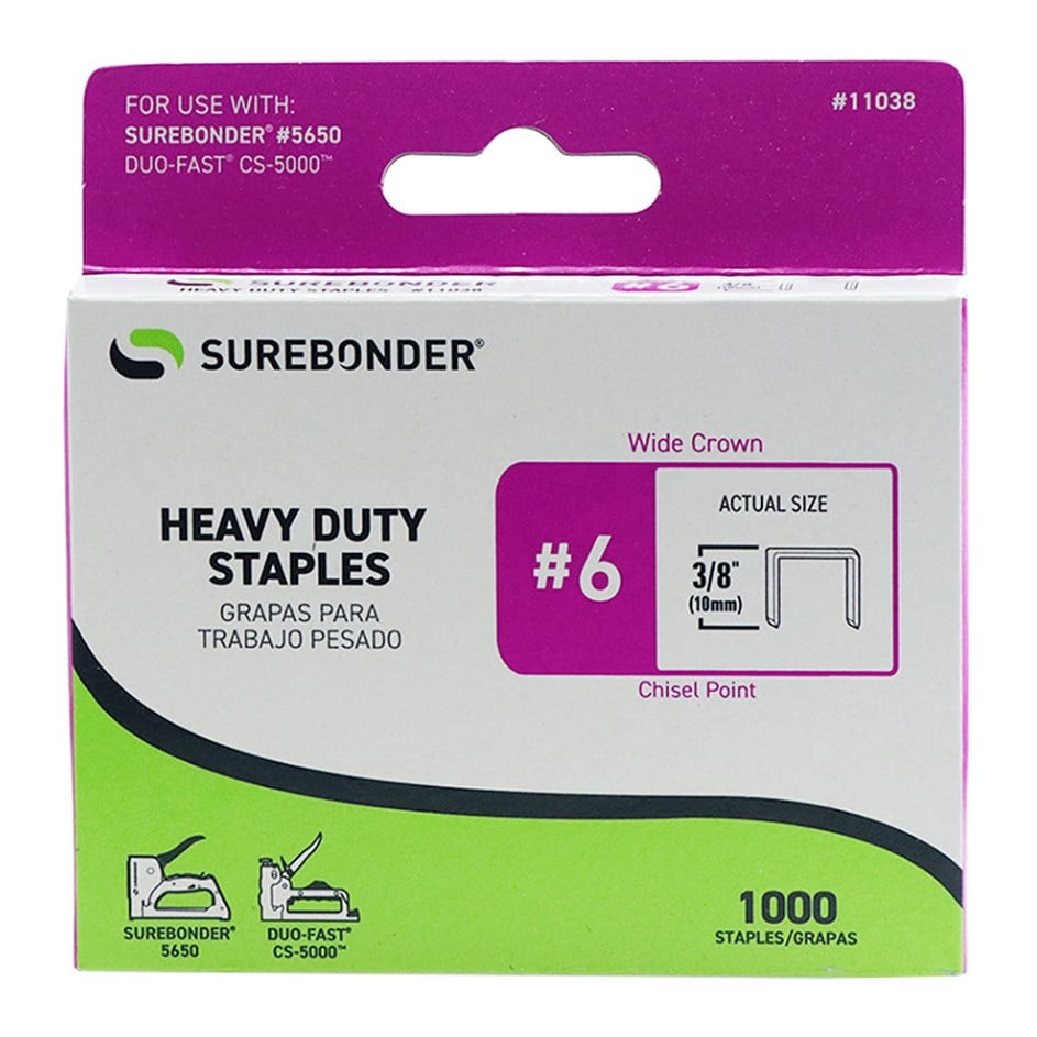 Surebonder Number 6 Heavy Duty 3/8 Inch Staple 1000 Pack 11038
