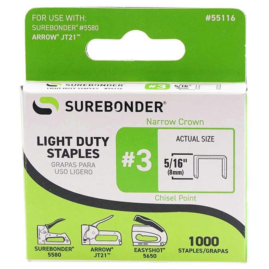 Surebonder Number 3 Light Duty 5/16 Inch Staples 1000 Pack 55116