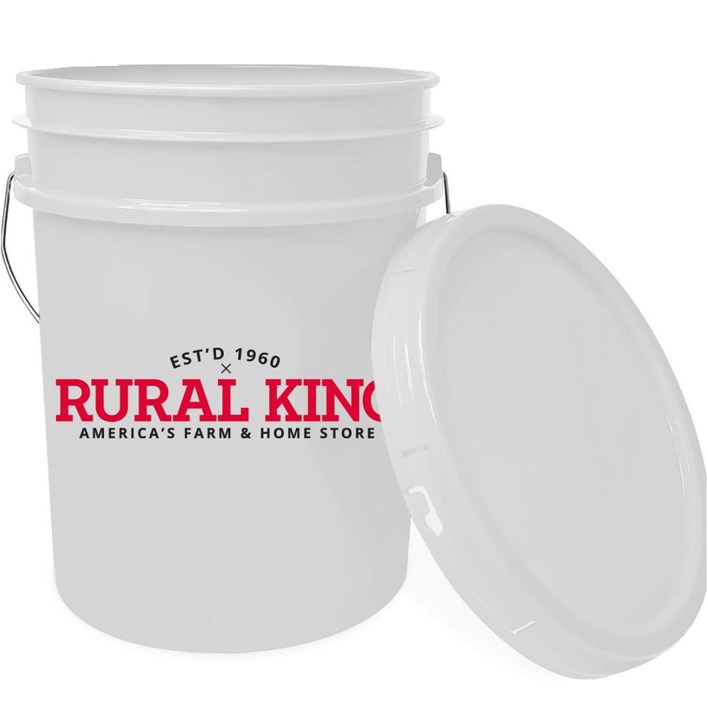 Rural King Logo 5 Gallon Bucket, White - P1281