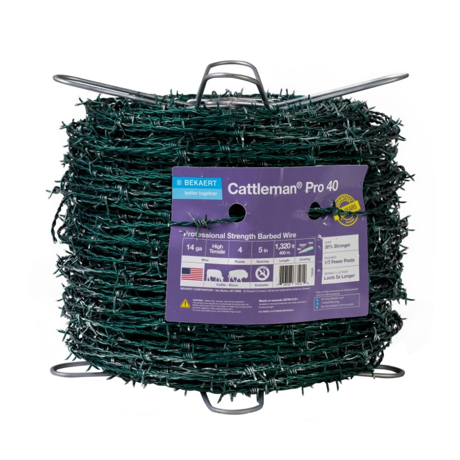 Cattleman® Pro 40 14 Gauge / 4-Point High Tensile Barbed Wire with 5" Spacing, Green- 135464