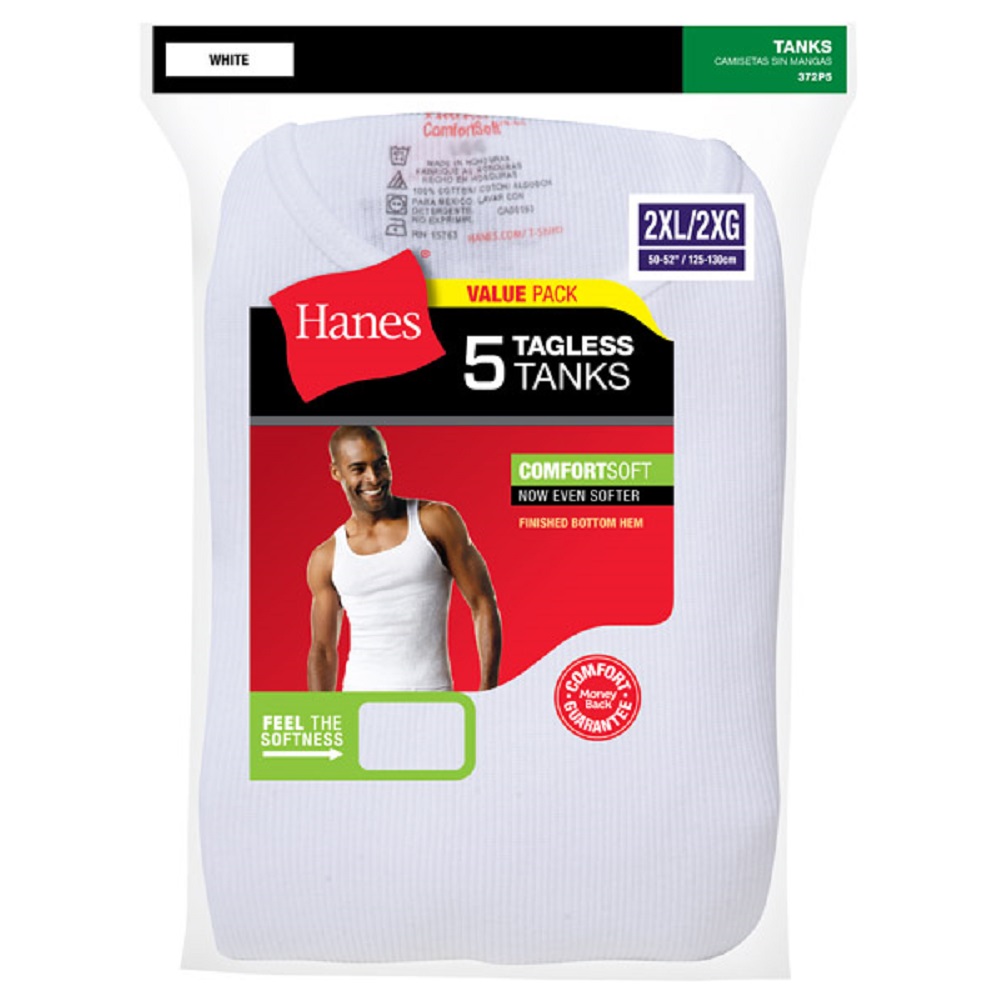 Hanes Big Men's FreshIQ ComfortSoft White Tank Undershirt 6 Pack - 372P5-3xl