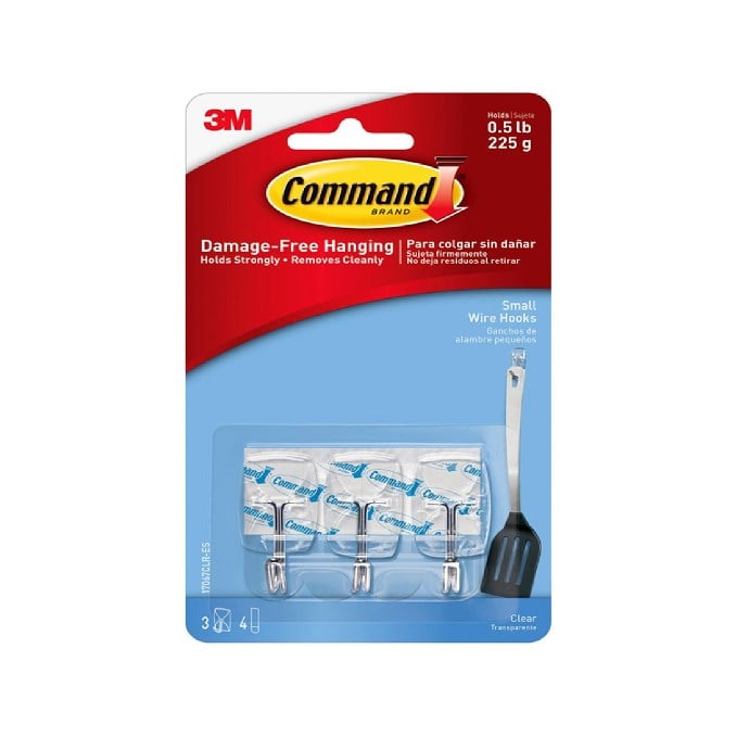 Command™ Small Clear Wire Hooks, 3 Small Wire Hooks, 4 Clear Strips - 17067CLR-ES