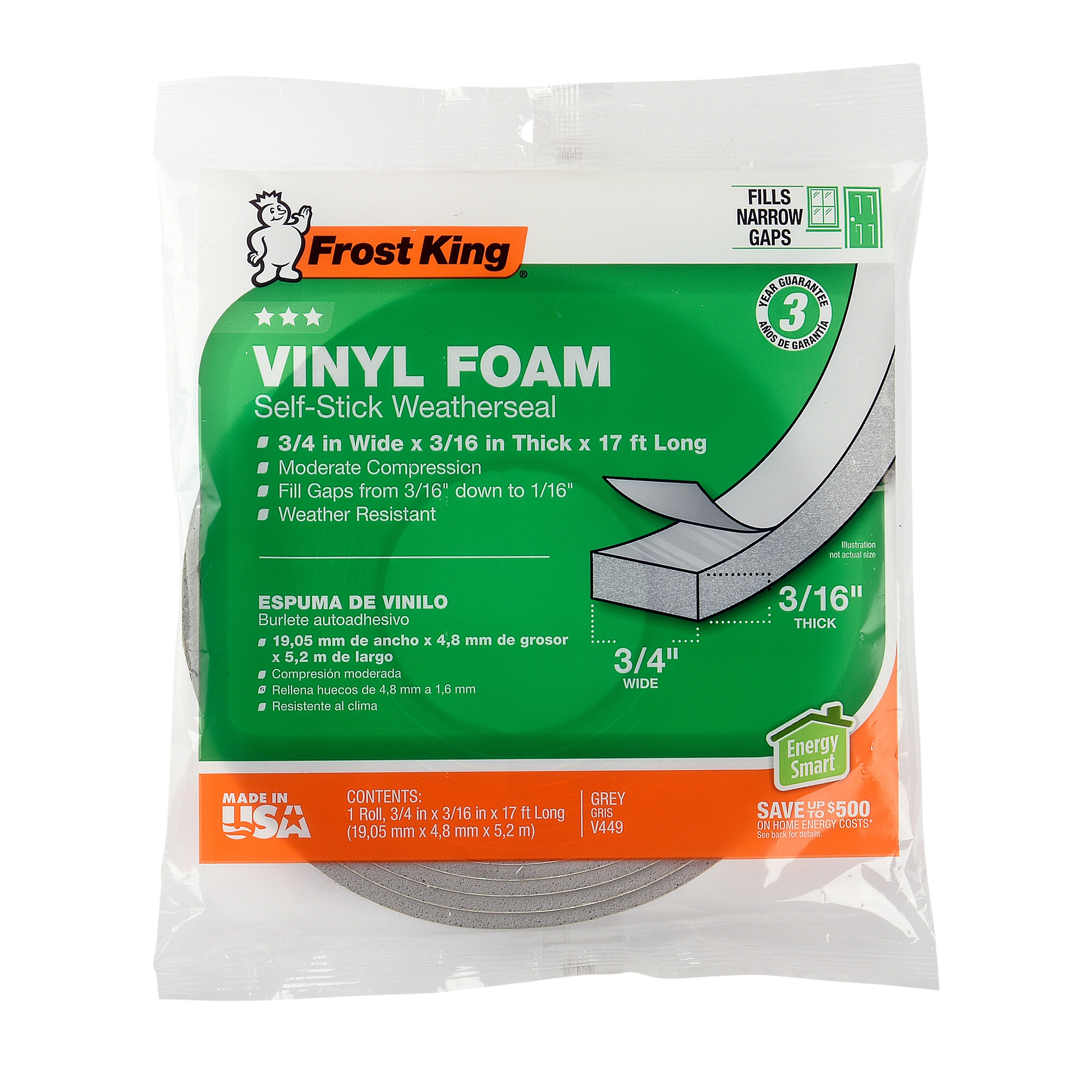 Frost King Vinyl Foam Weatherseal - V449/8