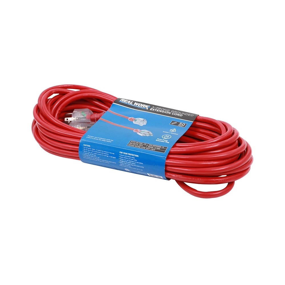 Real Work Tools™ 14/3 Indoor/Outdoor 50' Extension Cord, Red - 20170301510