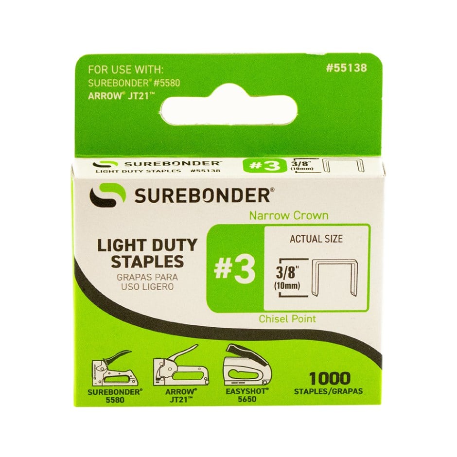 Number 3 Light Duty 3/8 Inch Staples 1000 Count 55138