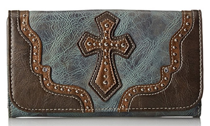 Blazin Roxx Women's Studded Cross Applique Distressed Leather Wallet - N7516327
