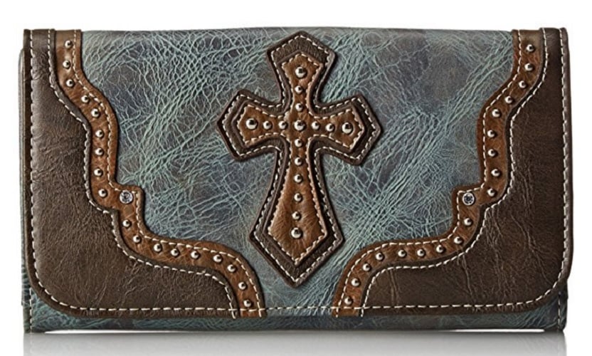 Blazin Roxx Women's Studded Cross Applique Distressed Leather Wallet - N7516327