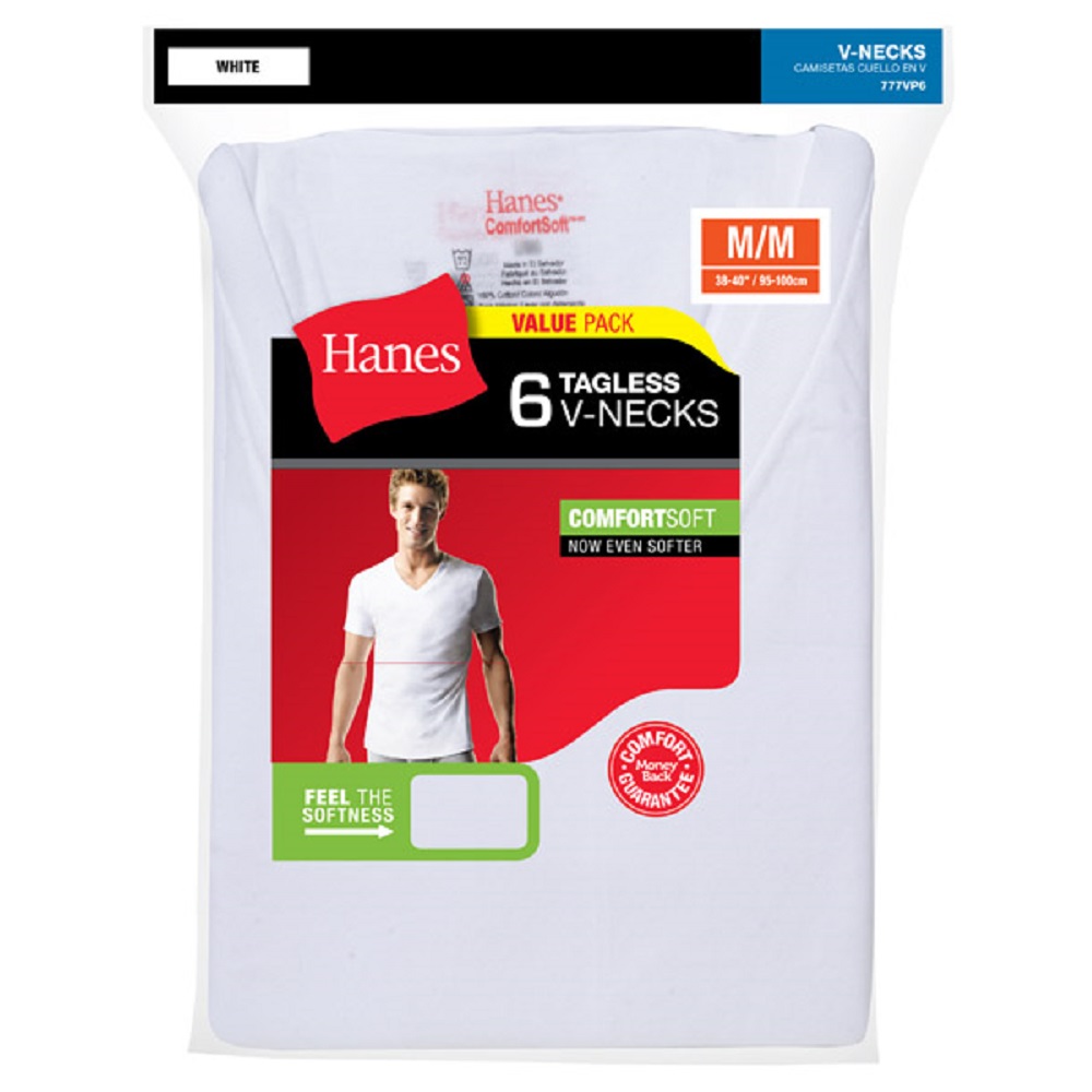 Hanes Men's FreshIQ ComfortSoft V-Neck Undershirt, 6 Pack - 777VP6