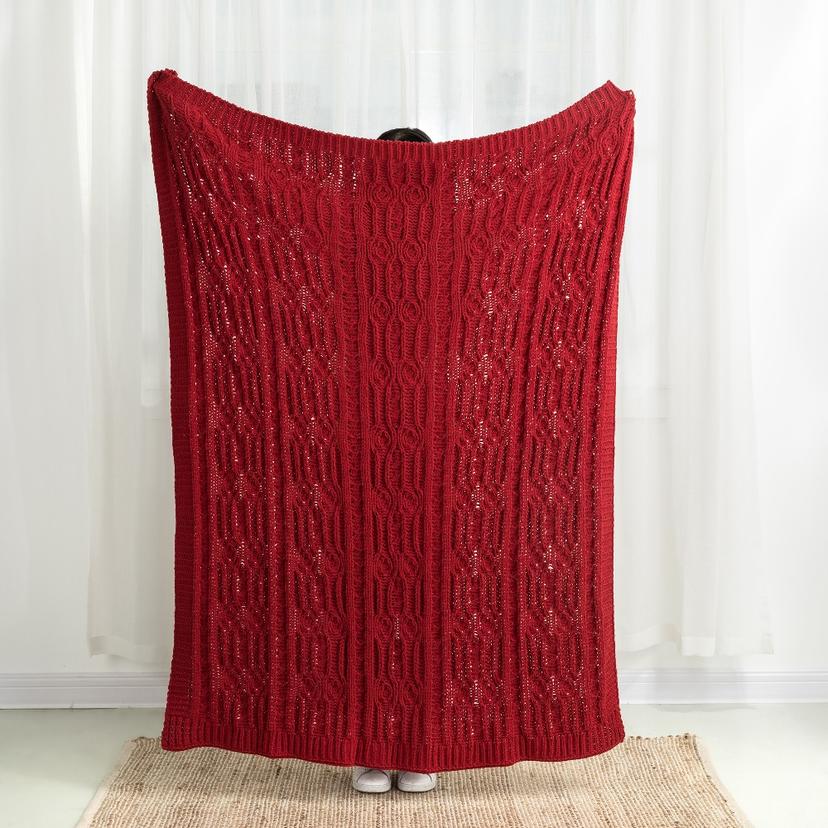 Glitzhome 865G Knitted Polyester Throw Blanket, Red - 1126203192