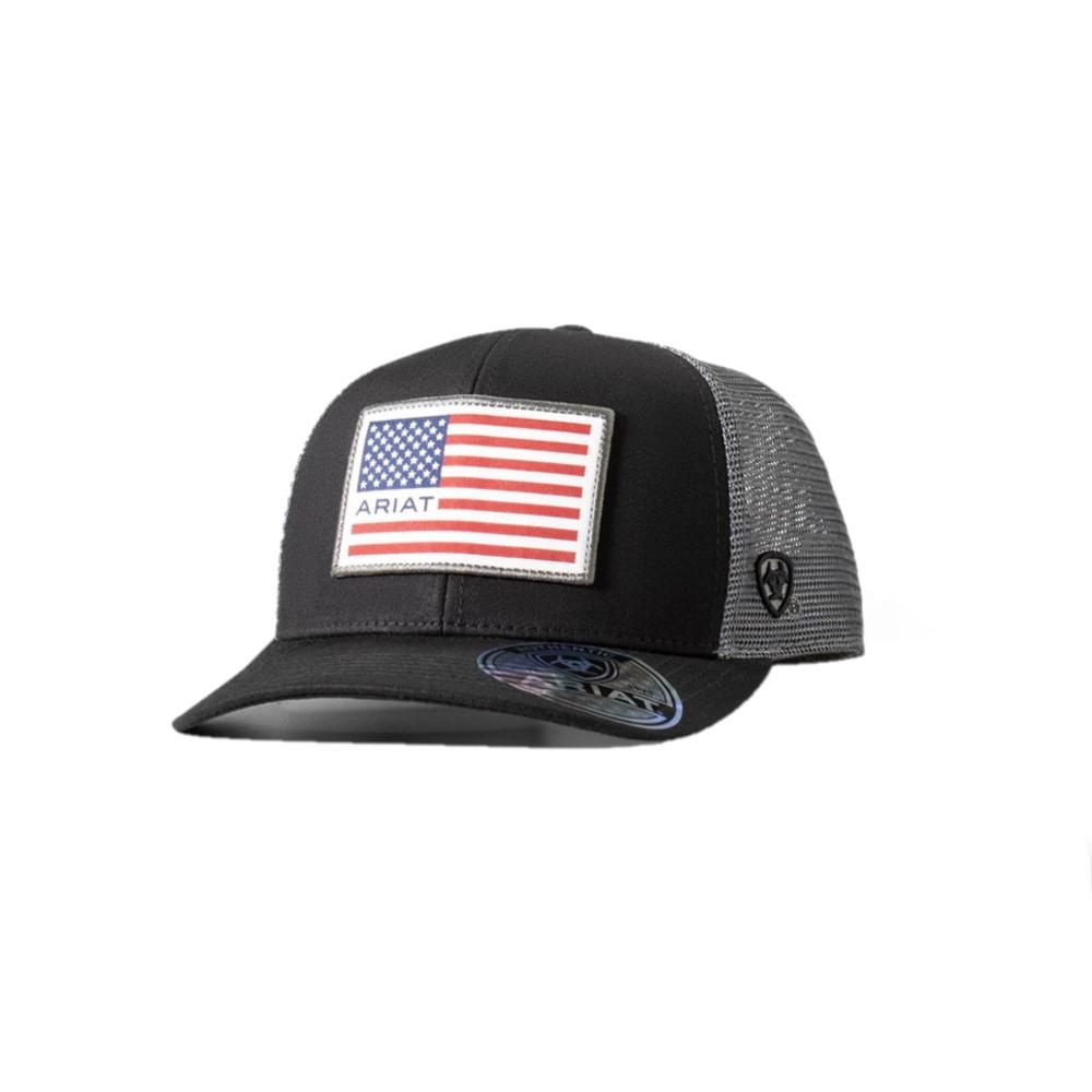Ariat Mens American Flag Patch Black Cap