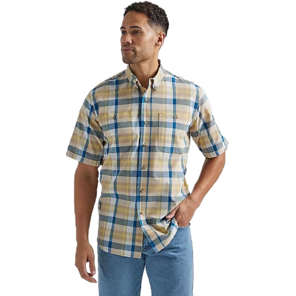 CBGELRT Mens Shirts Soft Men Plaid Shirt Men's Sun Proof Hiking Fishing  Shirt Short Sleeve Outdoor Cool Cargo Button Down Shirts with Pockets Green  L