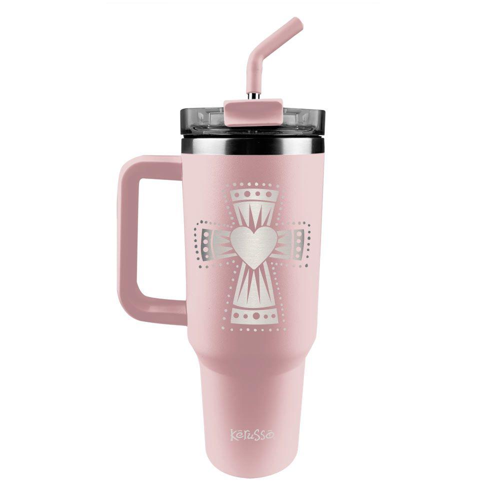 SILICONE HEART TUMBLER WITH STRAW - Pale pink