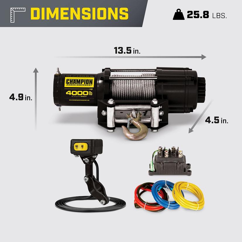 Champion Power Equipment 4000 lbs. ATV/UTV Winch Kit 14001 - The