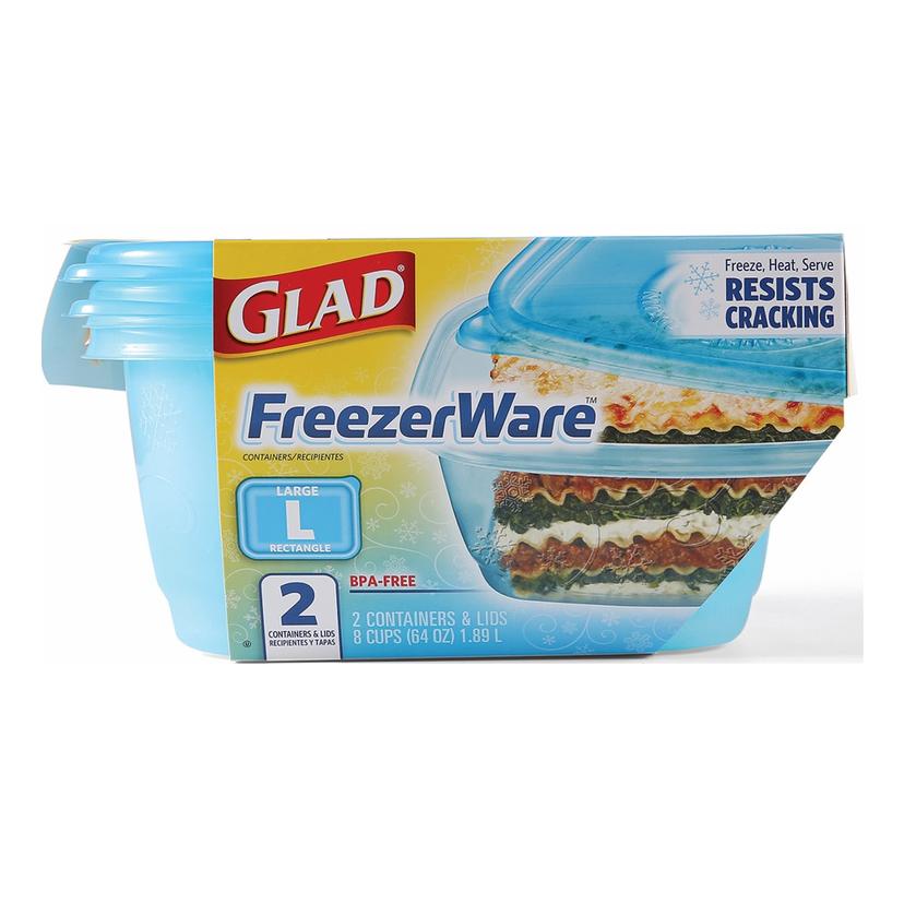 Glad Freezerware 2 Large Containers L With Lids BPA Free Freezer Dishwasher  Safe