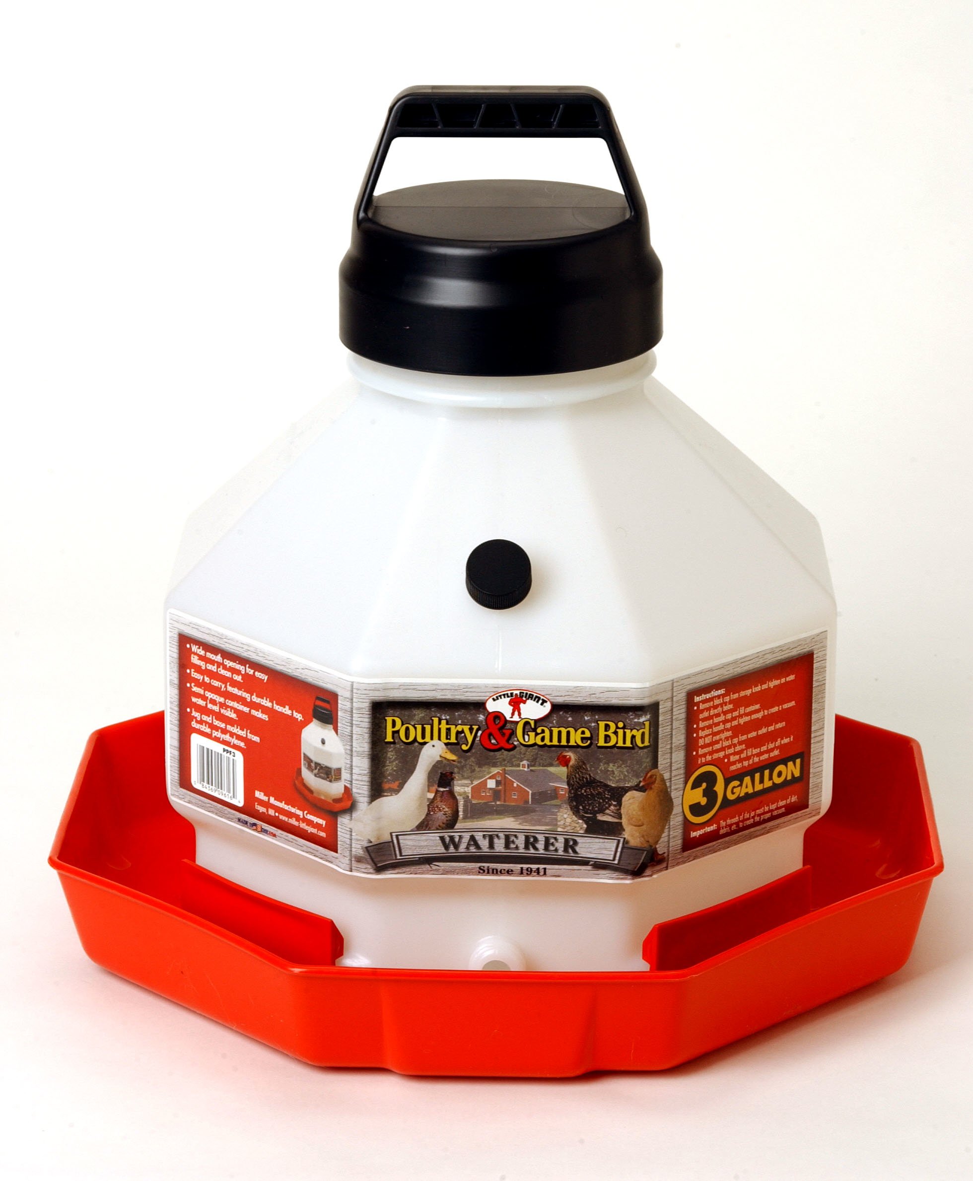 Little Giant Plastic Poultry Chicken Waterer, 3 Gallon - PPF3