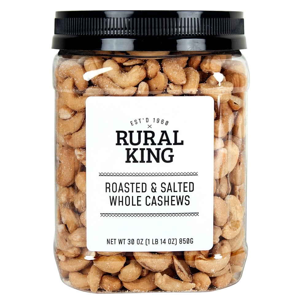 Rural King Roasted & Salted Whole Cashews, 30 oz. Container
