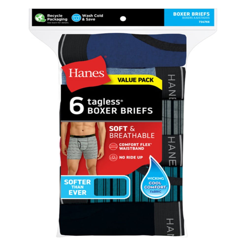 Hanes Men's Tagless Boxer Briefs, 6 Pack - 7347K6