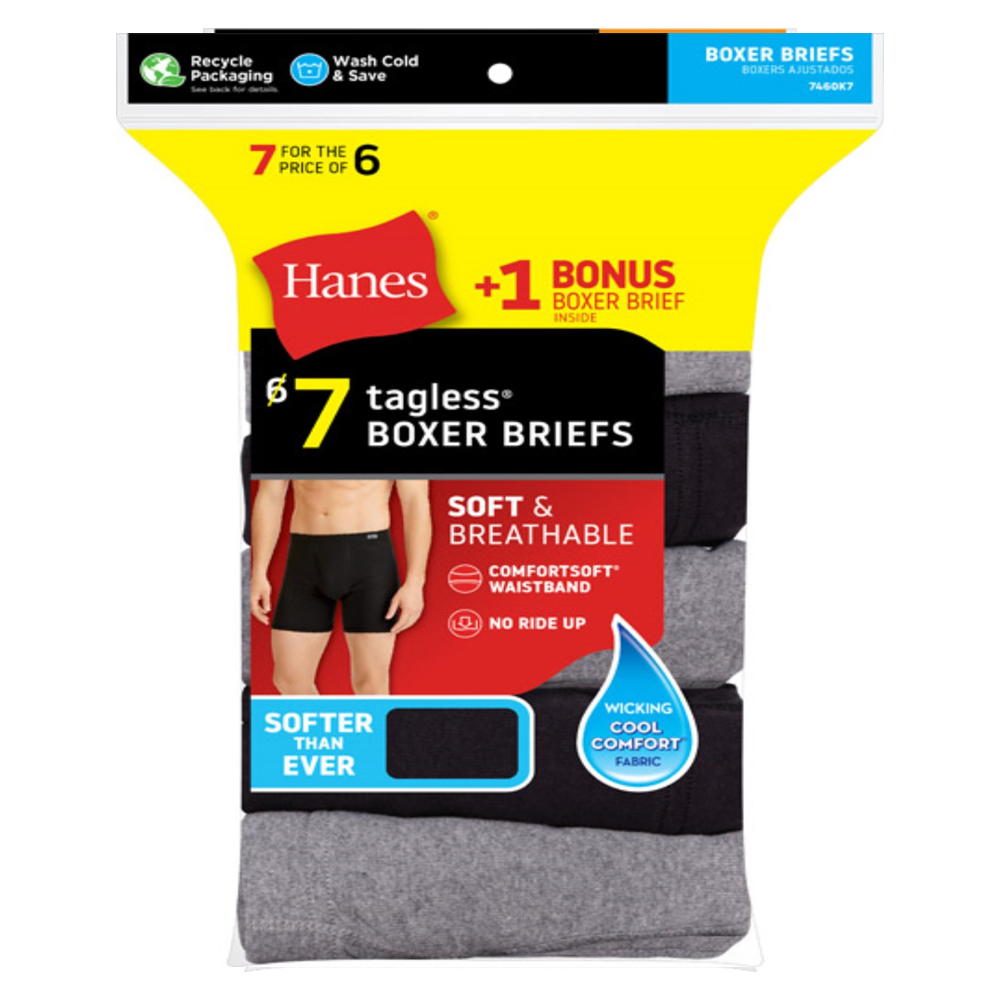 Mens 2 Pack Hanes Black Gray Boxer Briefs Underwear 100% Cotton S-XL