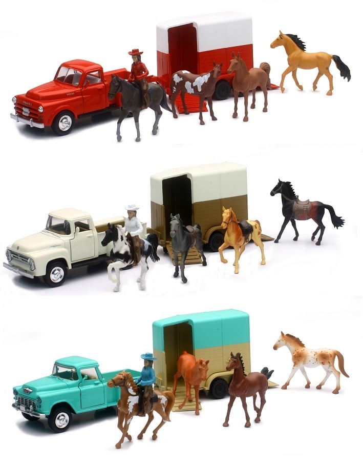 New Ray Valley Ranch Vintage Truck With Horse Trailer, Assorted - 54996