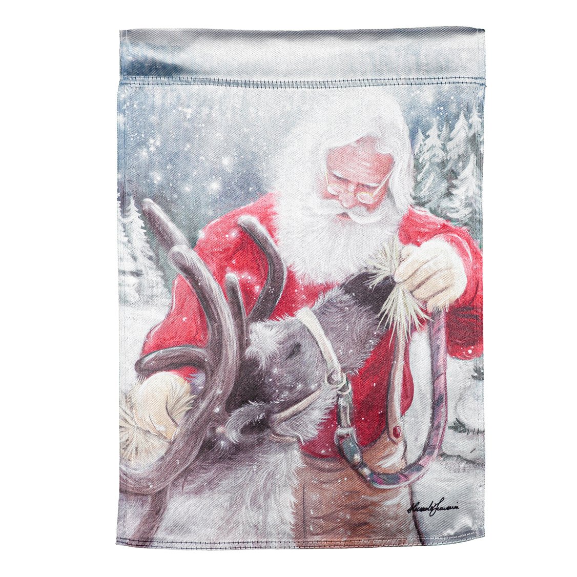 Evergreen Santa and His Reindeer Garden Flag  - 14LU10603