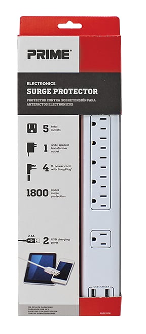 Prime 6-Outlet Surge Protector Strip White - PB525106