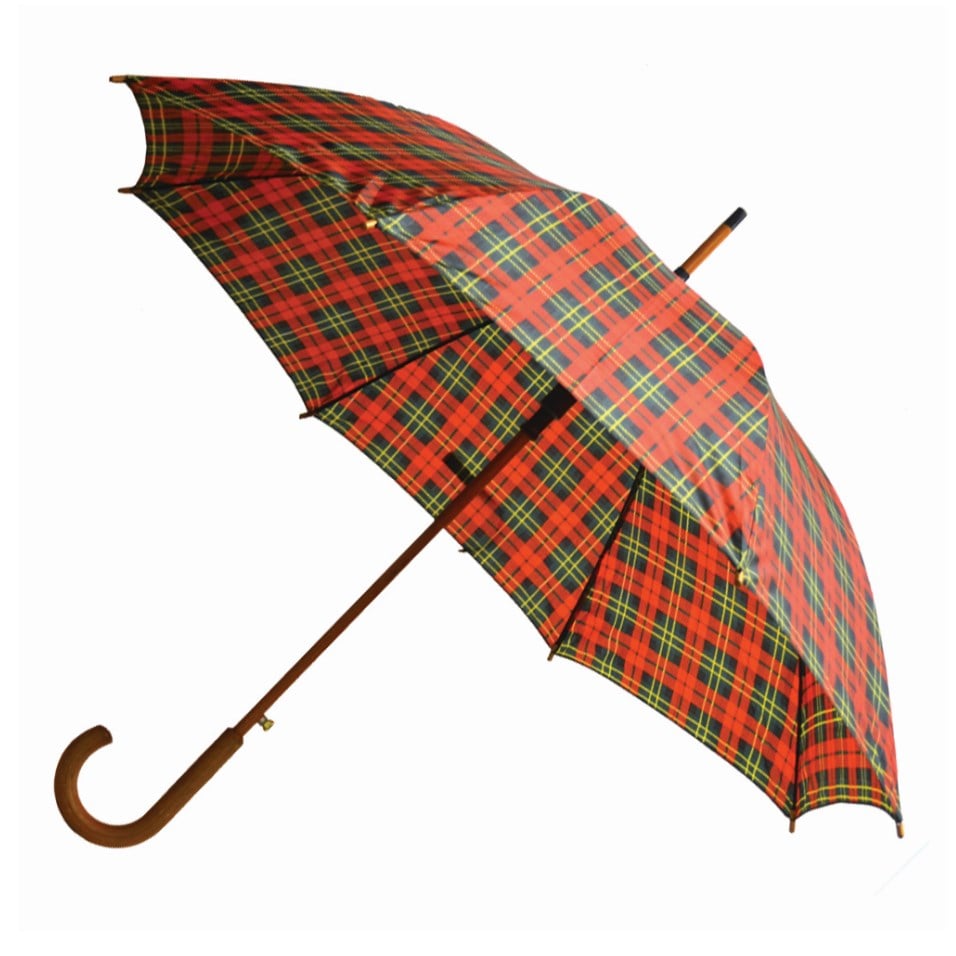 Rainbrella 46" Classic Wooden Auto Open Umbrella, Red and Green Plaid - 48128
