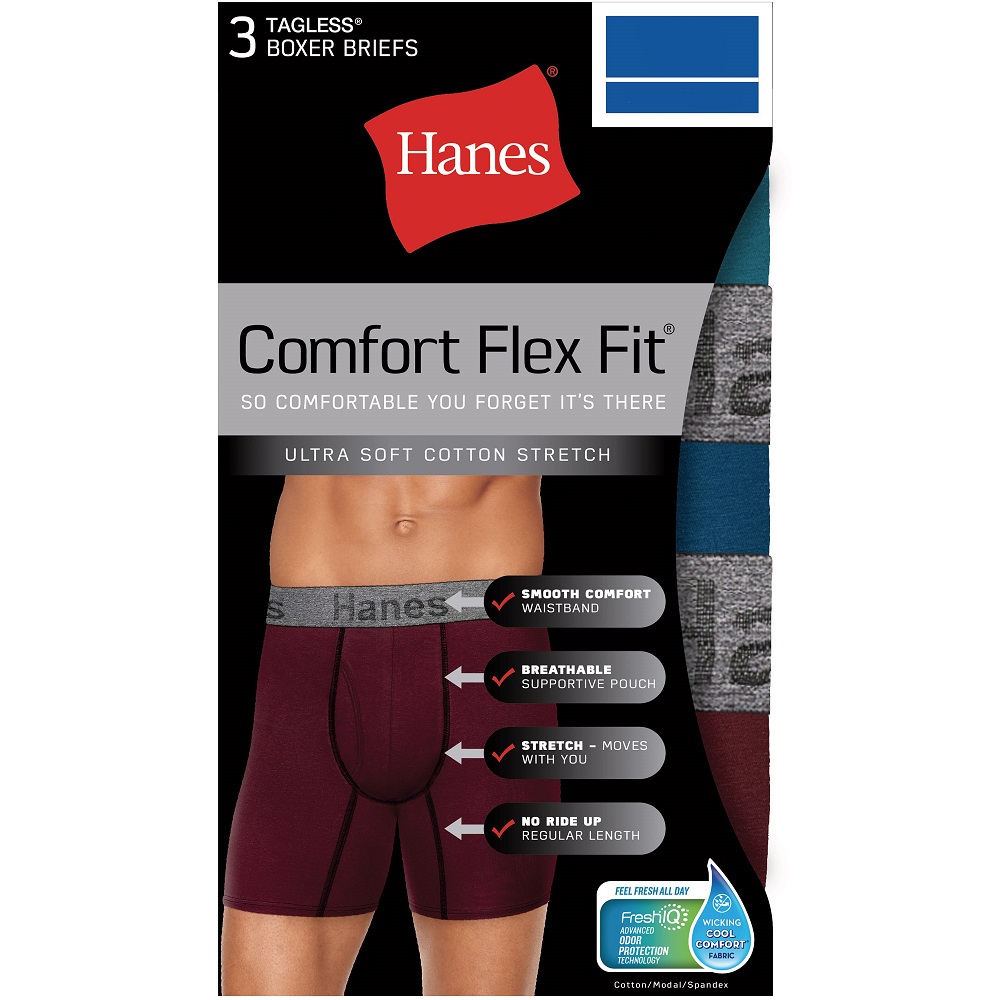 Hanes Men's Comfort Flex Fit® Ultra Soft Cotton Stretch Boxer Briefs, 3 Pack- CFFBC3