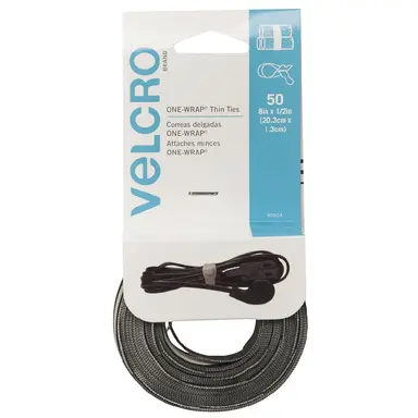 Velcro Brand 8" x 1/2" One-Wrap Thin Ties, Gray/Black - 50 Count - 19432026