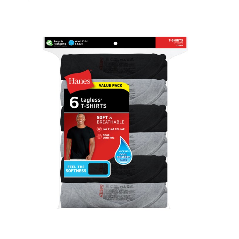 Hanes Men's ComfortSoft TAGLESS Crewneck T-Shirt 6-Pack, Black/Gray - 216BG6-m