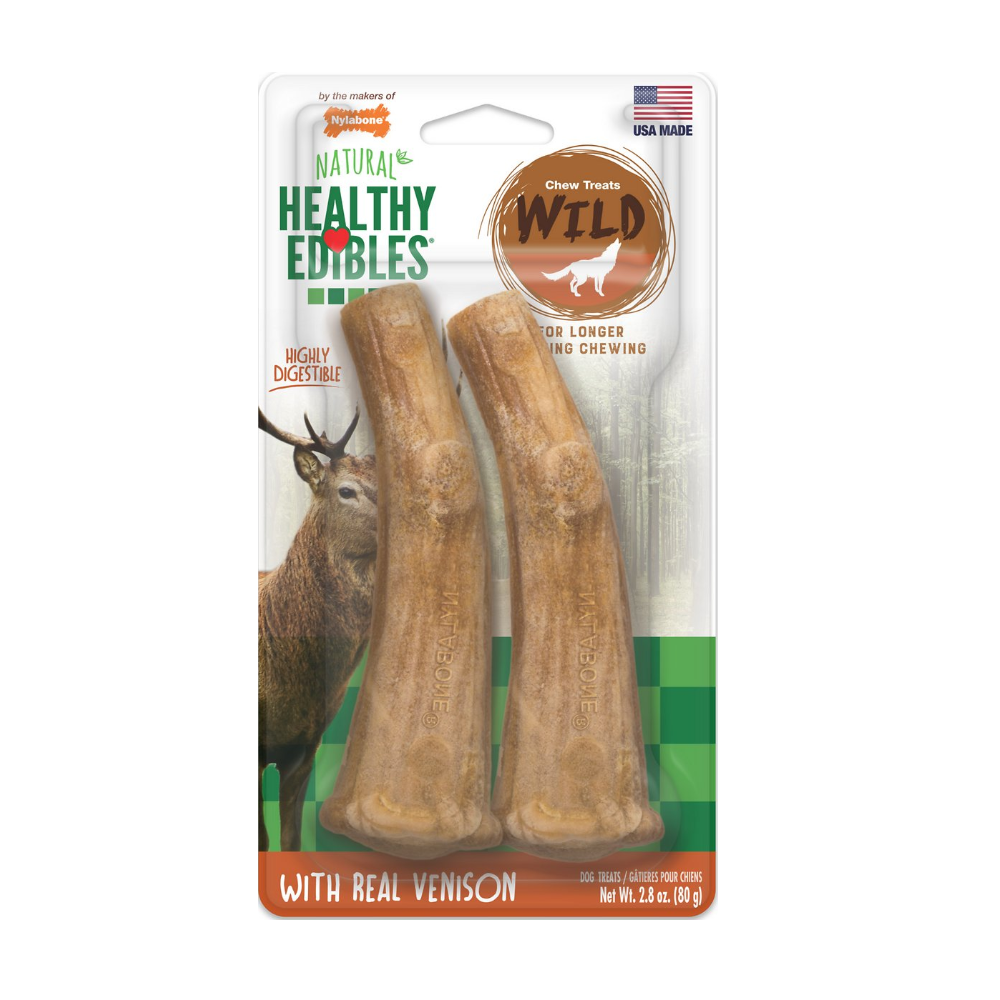 Nylabone Healthy Edibles WILD Antler Natural Long Lasting Vension Flavor Dog Chew Treats Medium/Wolf, 2 Count - NAN803TPP