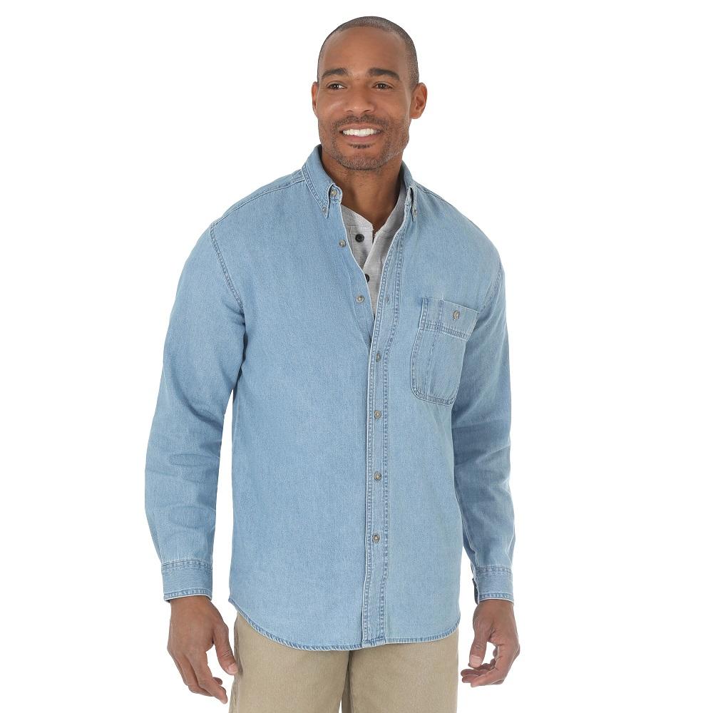 Wrangler Long Sleeve Denim Button Down Shirt, Stonewash | Rural King Wrangler Long Sleeve Denim Button Down Shirt, Stonewash | Rural King