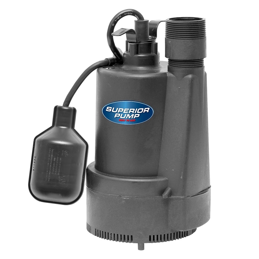 Superior Pump 1/3 HP Submersible Thermoplastic Sump Pump with Tethered Float Switch - 92330